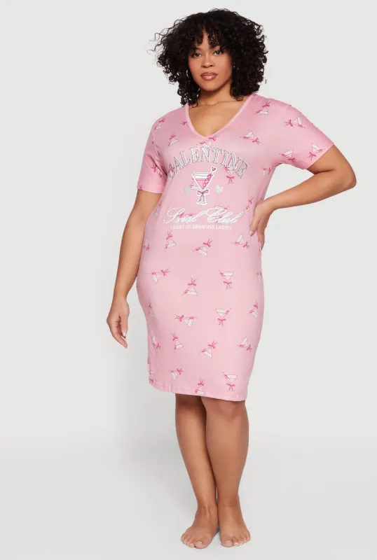 Plus Size Galentine Social Club Glitter Graphic Sleepshirt sold by Rainbow