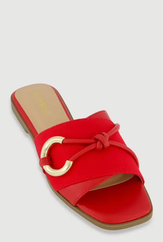 Metallic Ring Knot Detail Open Toe Slide Sandals sold by Rainbow