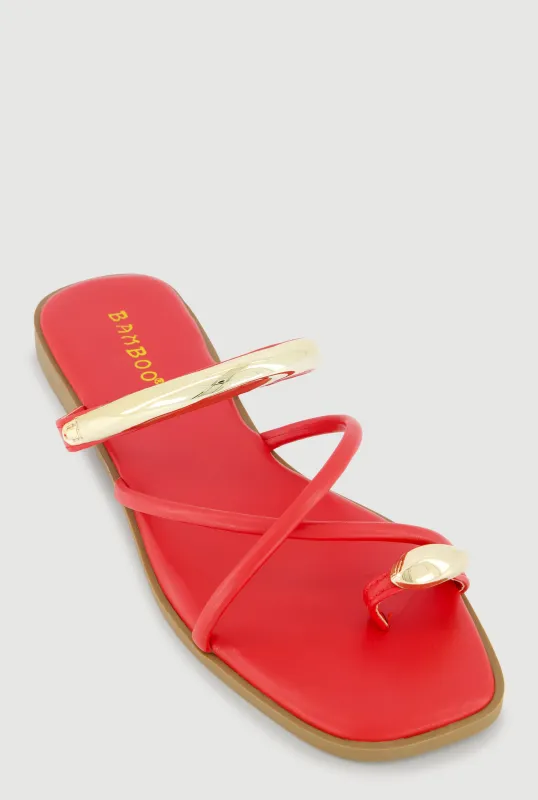 Criss Cross Band Metallic Detail Toe Loop Sandals sold by Rainbow