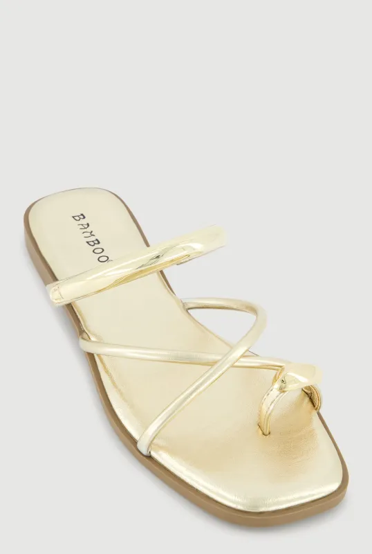 Criss Cross Band Metallic Detail Toe Loop Sandals sold by Rainbow