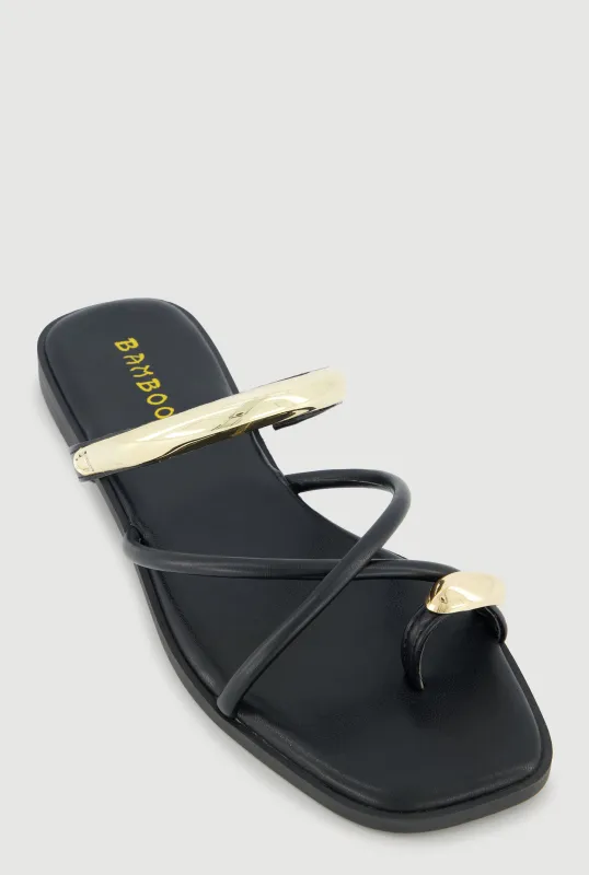 Criss Cross Band Metallic Detail Toe Loop Sandals sold by Rainbow