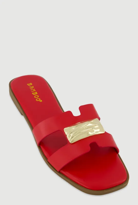 Metallic Pendant H Band Slide Sandals sold by Rainbow