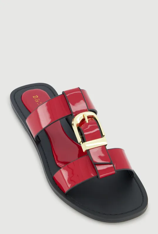 Metallic Buckle Open Toe Slide Sandals sold by Rainbow