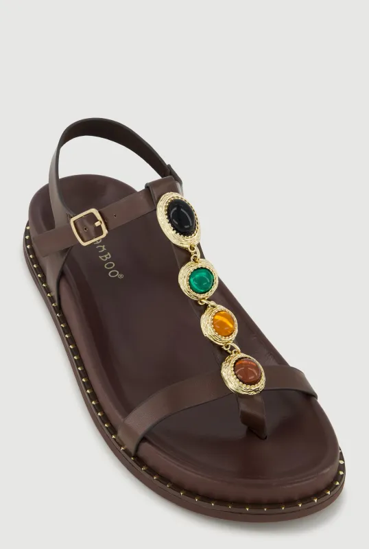 Faux Leather Gemstone Embellished Footbed Sandals made by Rainbow
