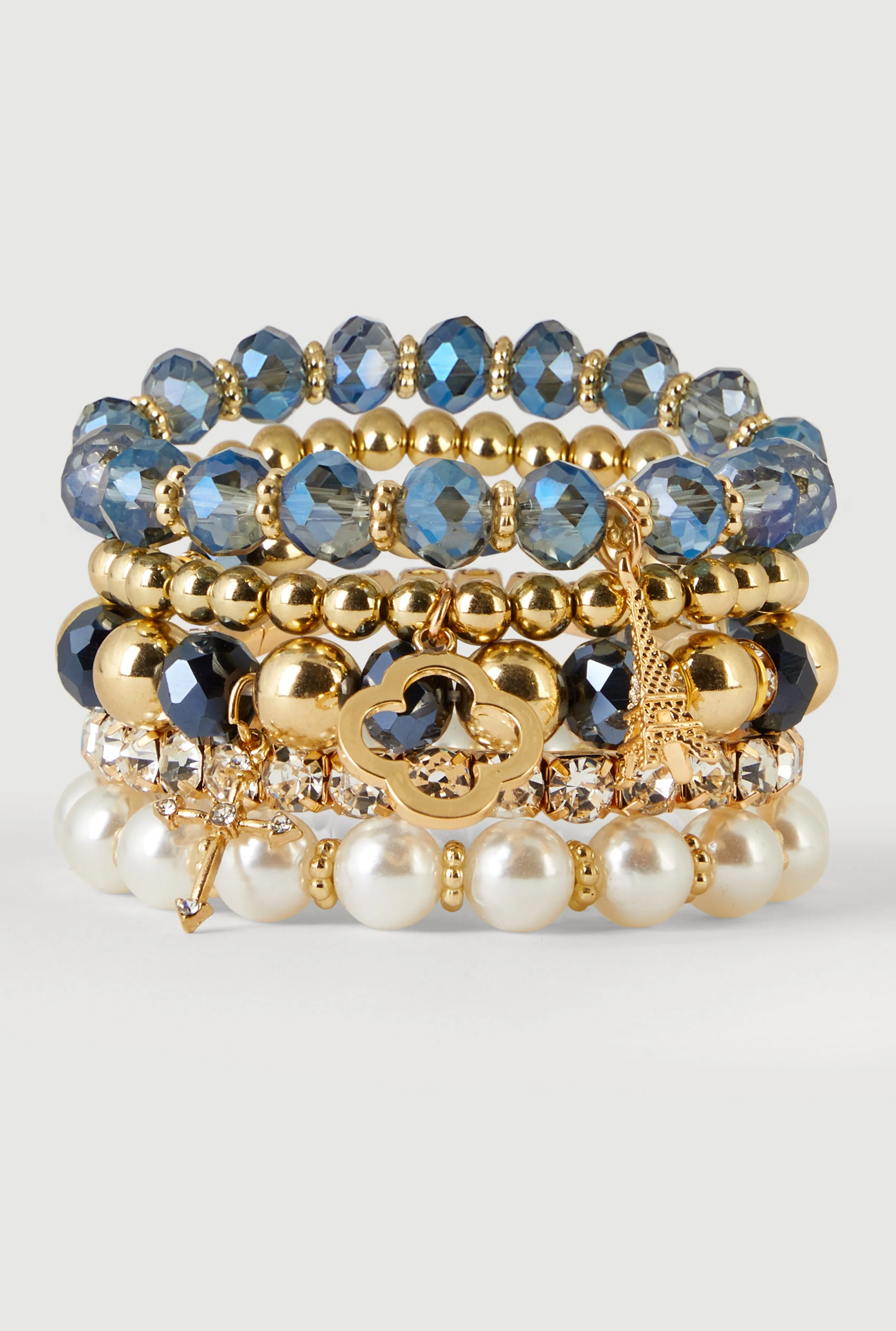 Metallic Charm Beaded Stretch Bracelets Set of 5 sold by Rainbow product image thumbnail 2