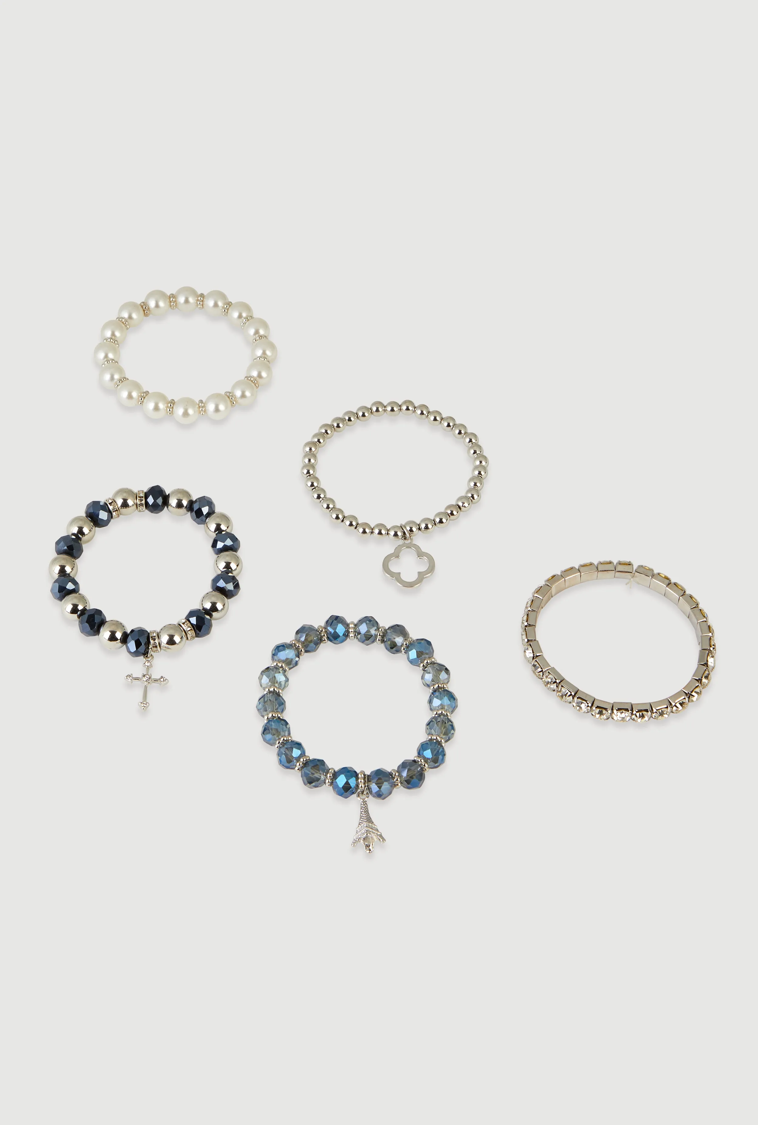 Metallic Charm Beaded Stretch Bracelets Set of 5 sold by Rainbow product image thumbnail 3