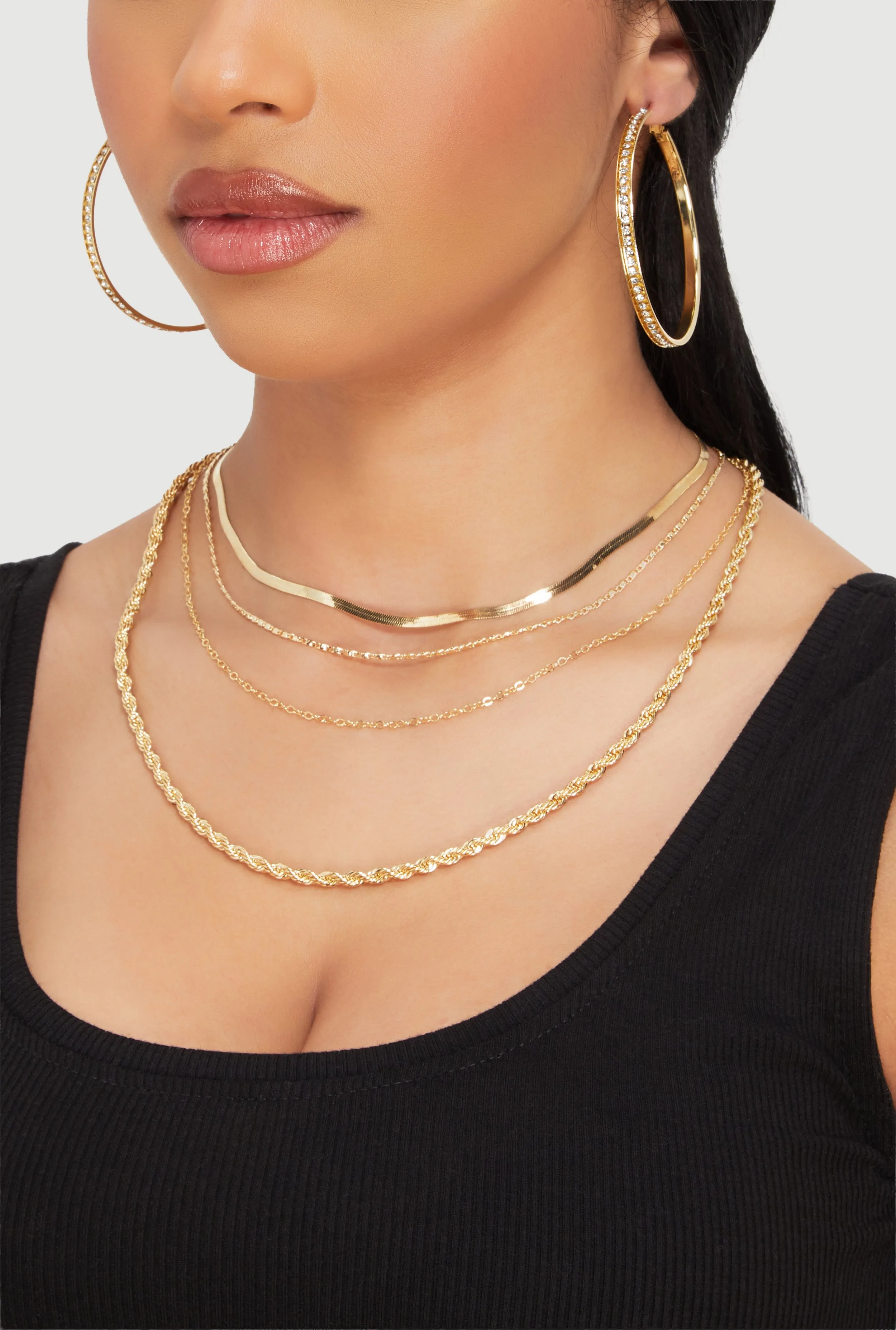 Textured Layered Necklace and Hoop Earrings Trio sold by Rainbow product image thumbnail 2