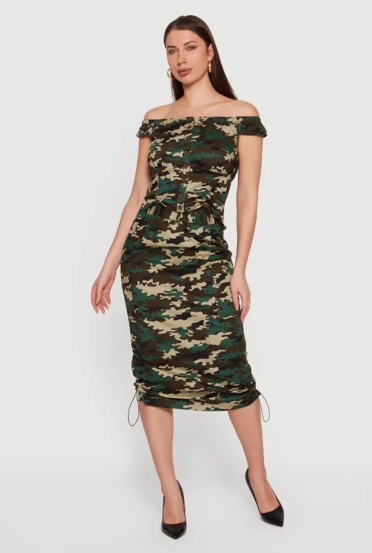 Drawstring High Waisted Camo Pencil Skirt sold by Rainbow