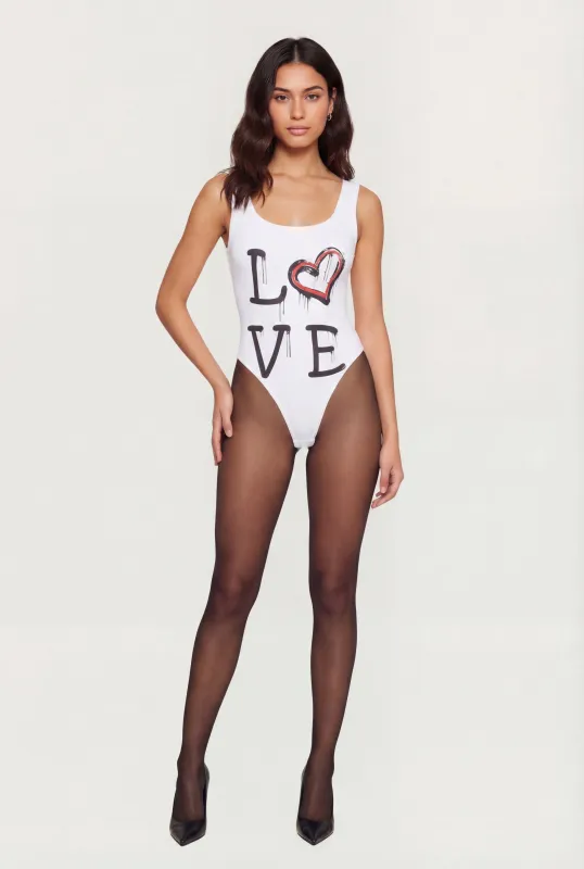 Love Graphic Scoop Neck Bodysuit sold by Rainbow