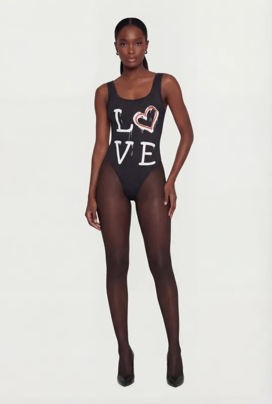 Love Graphic Scoop Neck Bodysuit sold by Rainbow