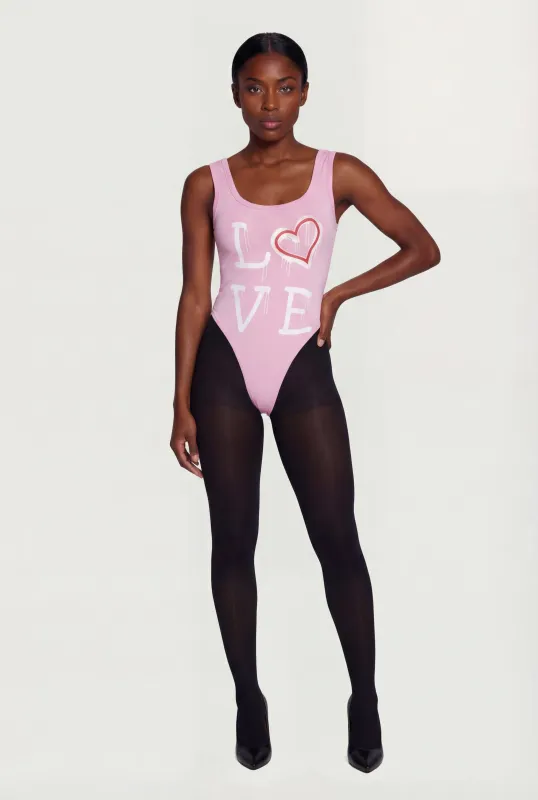Love Graphic Scoop Neck Bodysuit sold by Rainbow