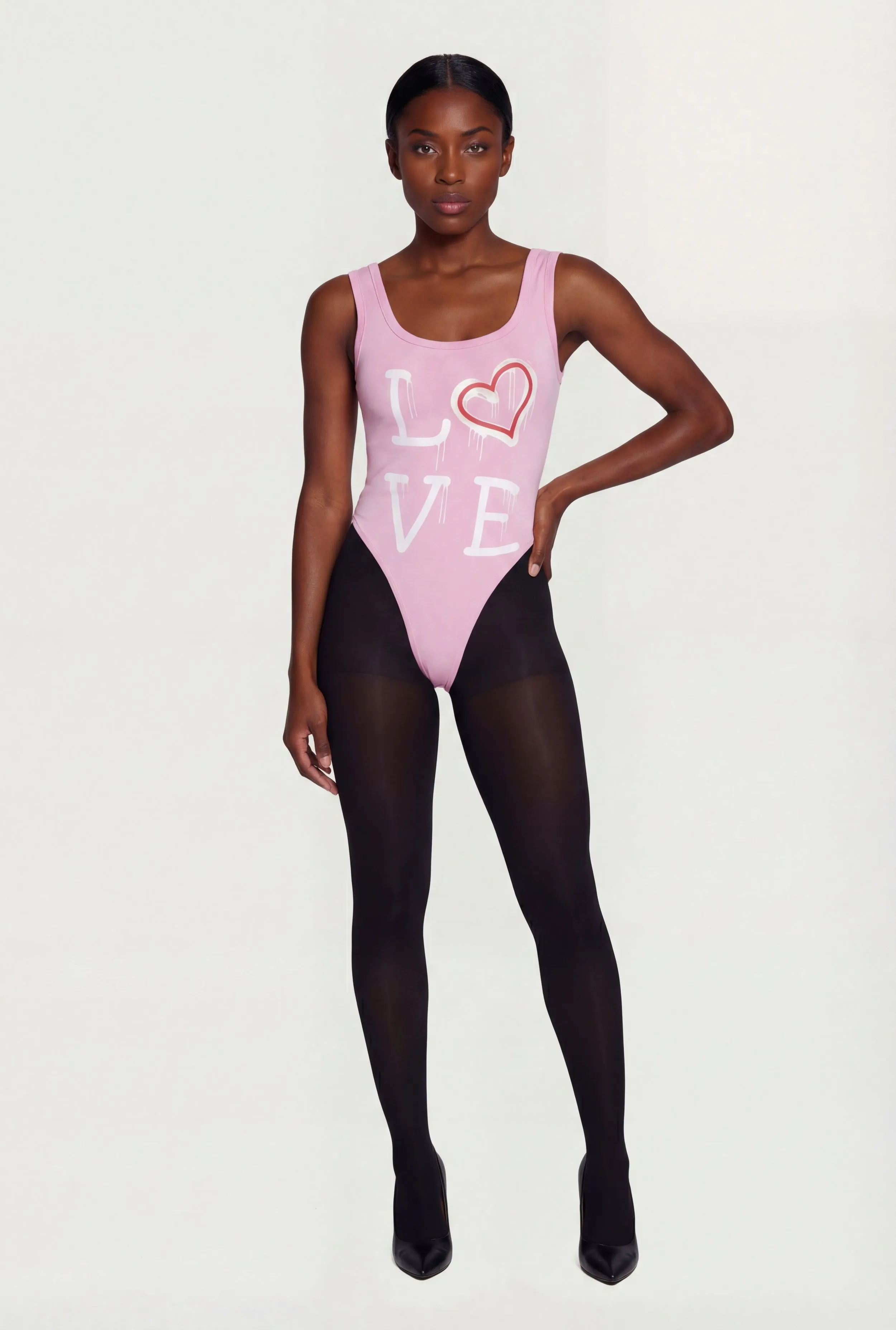 Love Graphic Scoop Neck Bodysuit sold by Rainbow