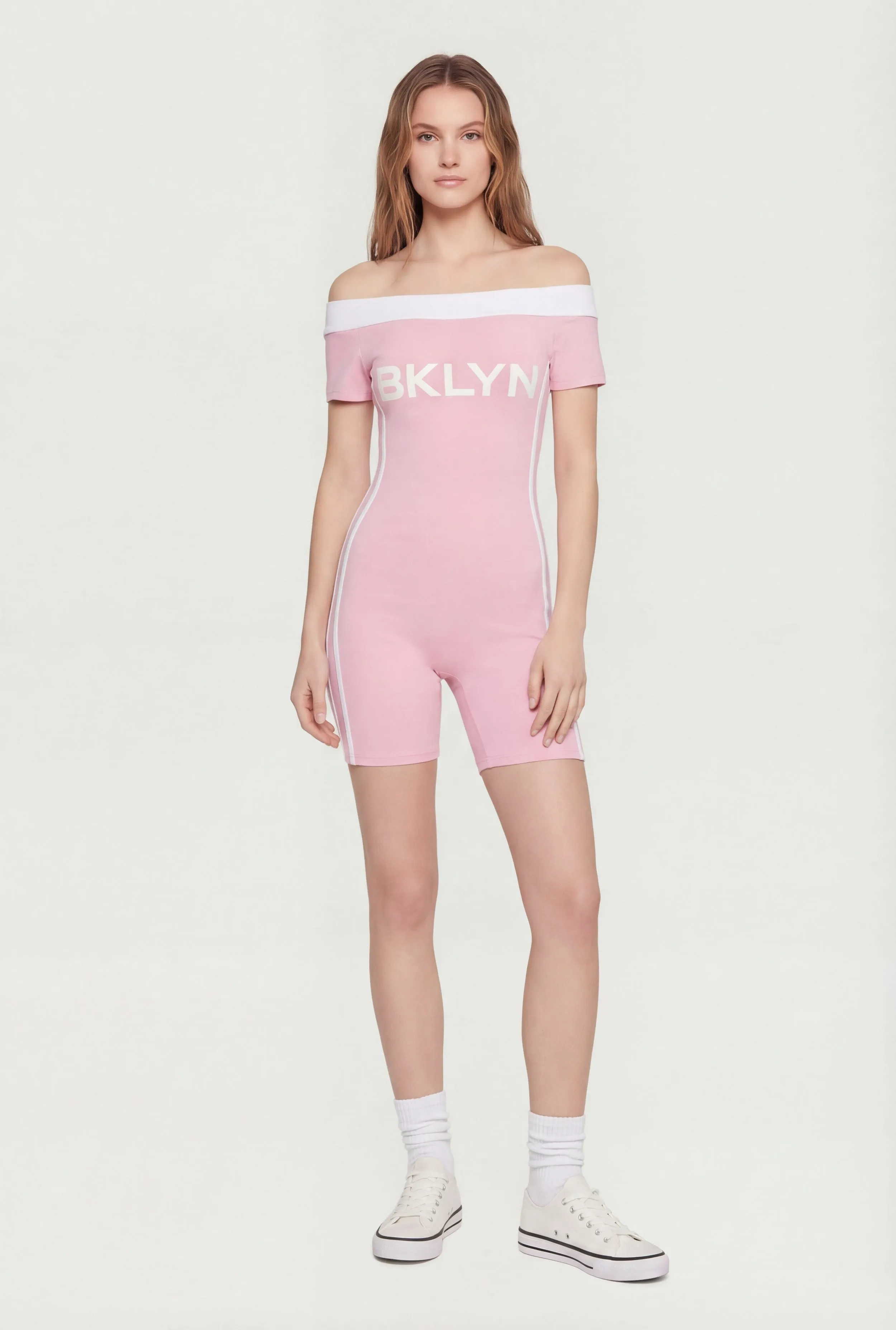 Off The Shoulder BKLYN Graphic Romper sold by Rainbow