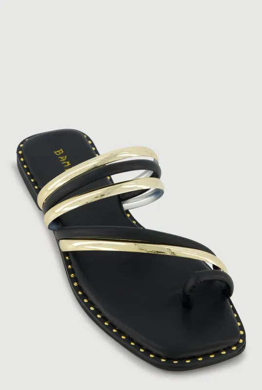 Metallic Asymmetrical Strappy Toe Loop Sandals sold by Rainbow