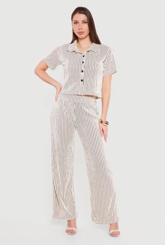 Plisse Striped Wide Leg Pants sold by Rainbow