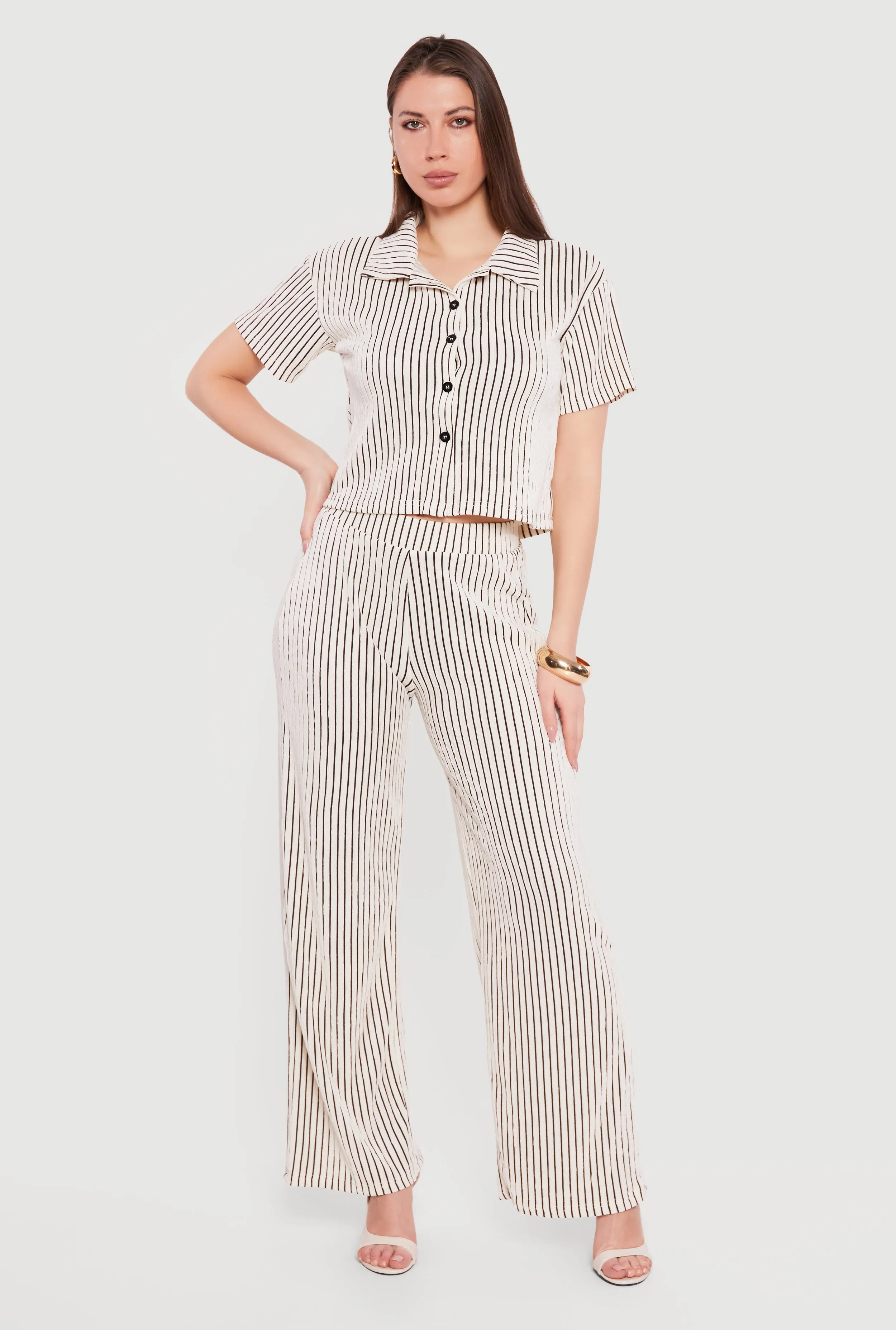 Plisse Striped Wide Leg Pants sold by Rainbow