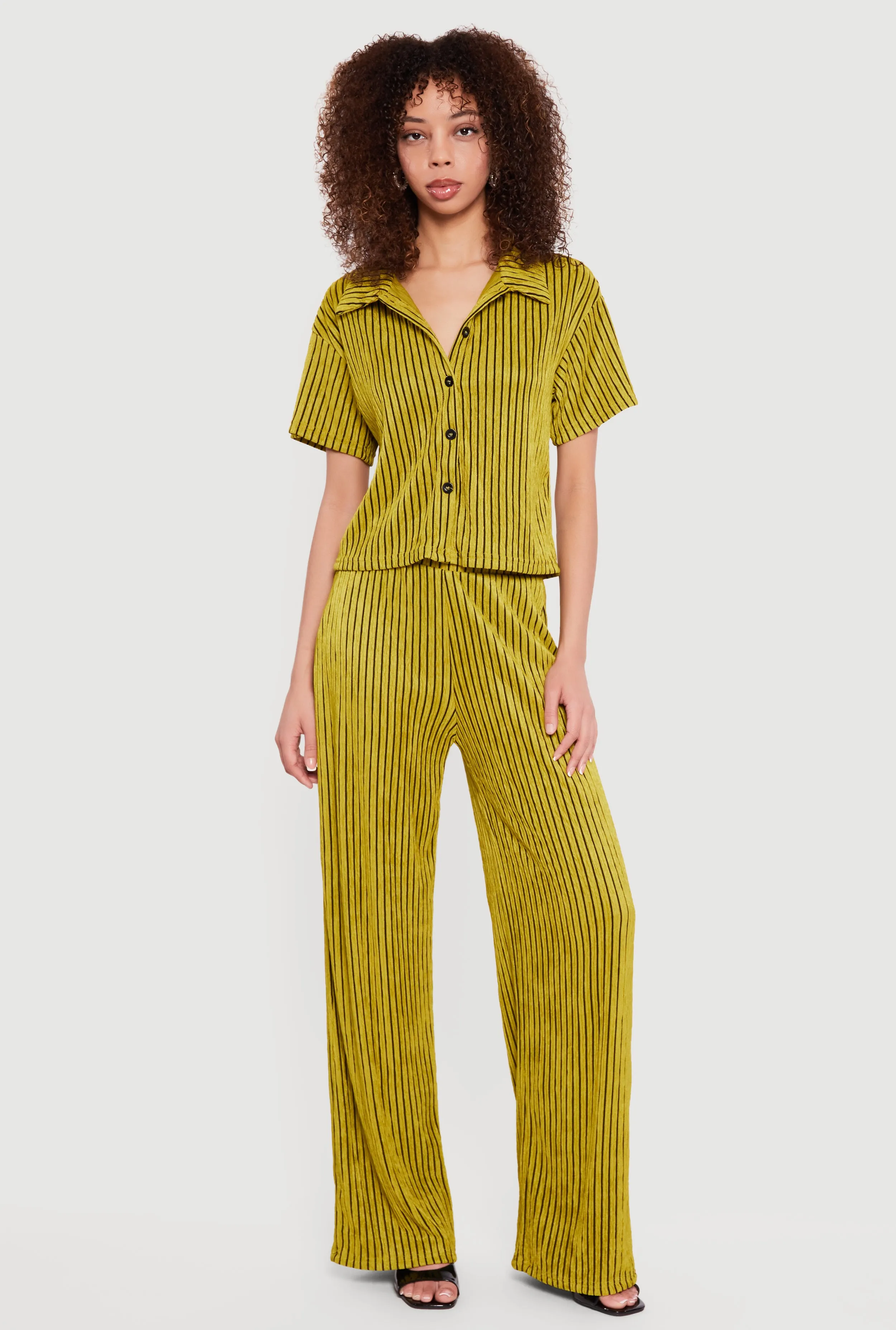 Plisse Striped Wide Leg Pants sold by Rainbow