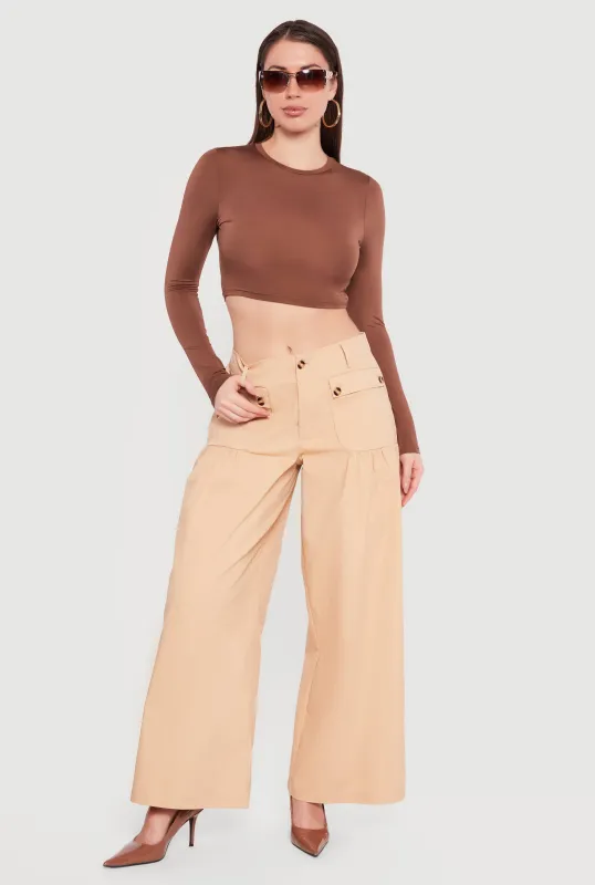 Solid Twill Wide Leg Palazzo Pants sold by Rainbow