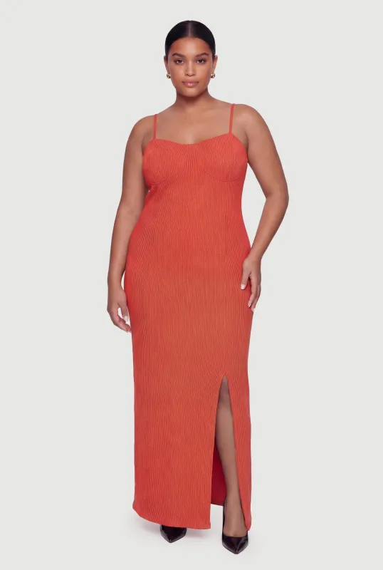 Plus Size Ribbed Knit Front Slit Bustier Dress sold by Rainbow