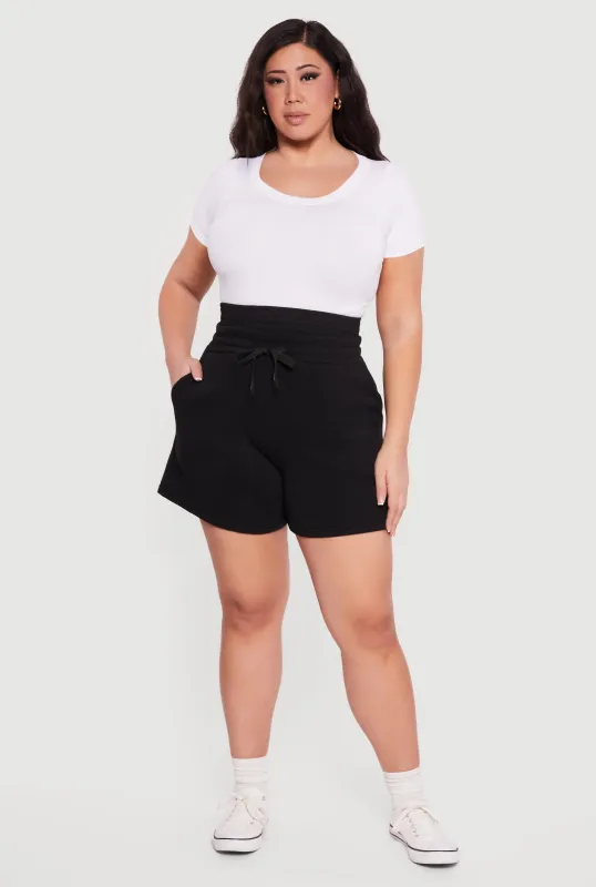 Plus Size Double Waisted Drawstring Sweatshorts sold by Rainbow