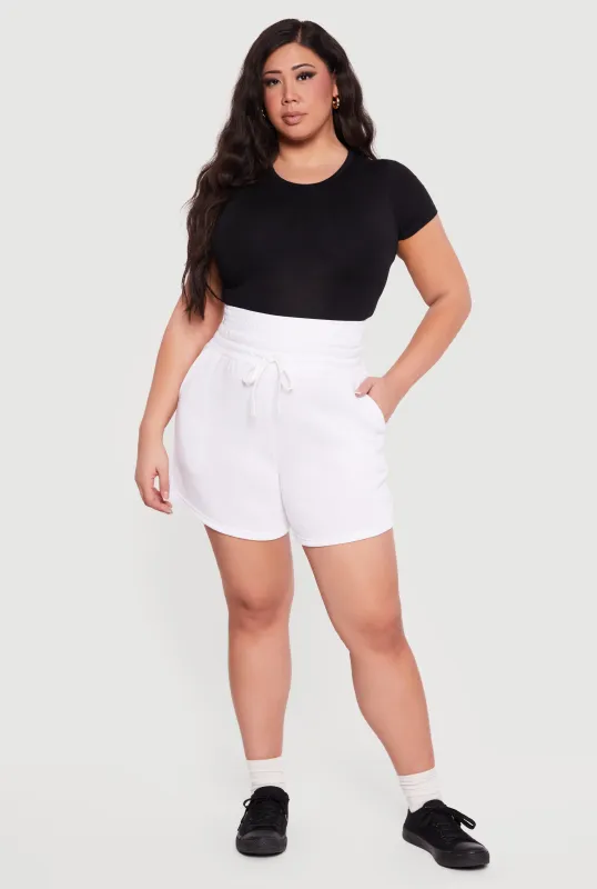 Plus Size Double Waisted Drawstring Sweatshorts sold by Rainbow