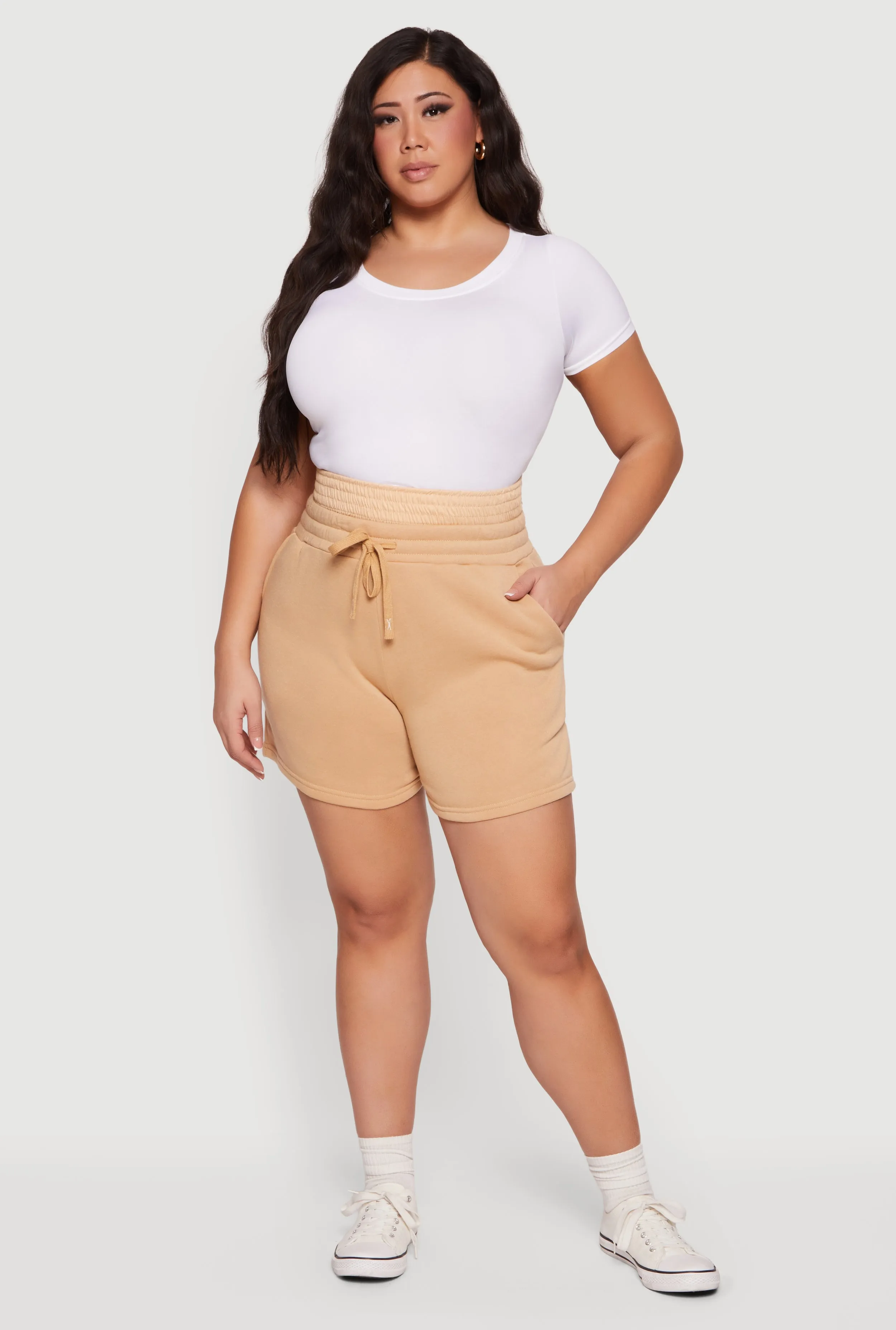 Plus Size Double Waisted Drawstring Sweatshorts sold by Rainbow