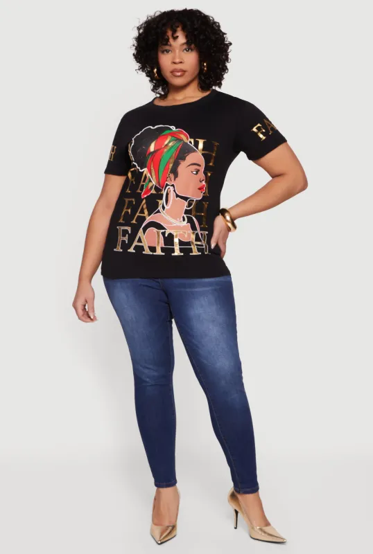 Plus Size Afro Girl Faith Graphic Tee sold by Rainbow