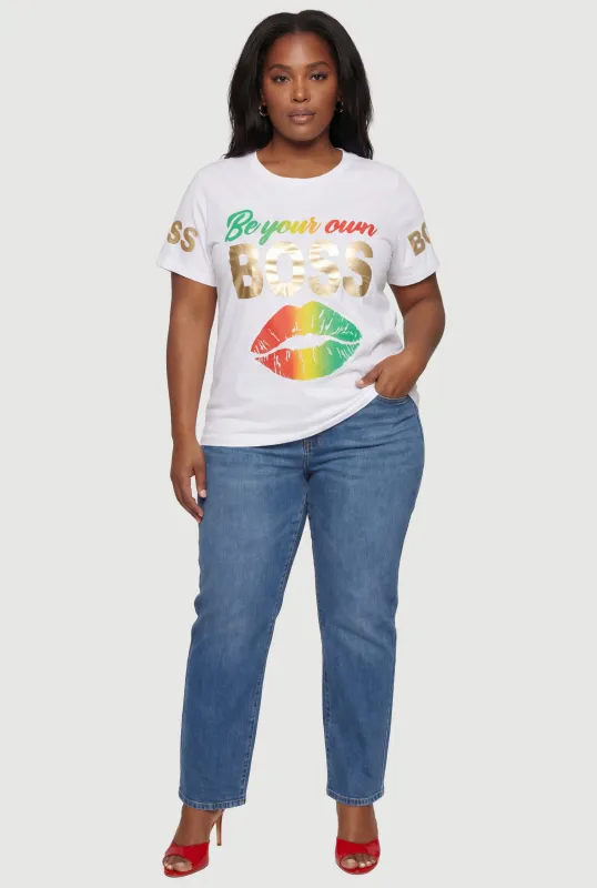 Plus Size Be Your Own Boss Lip Graphic Tee sold by Rainbow