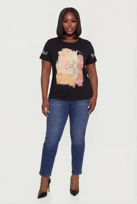 Plus Size Face Contour Graphic Tee sold by Rainbow