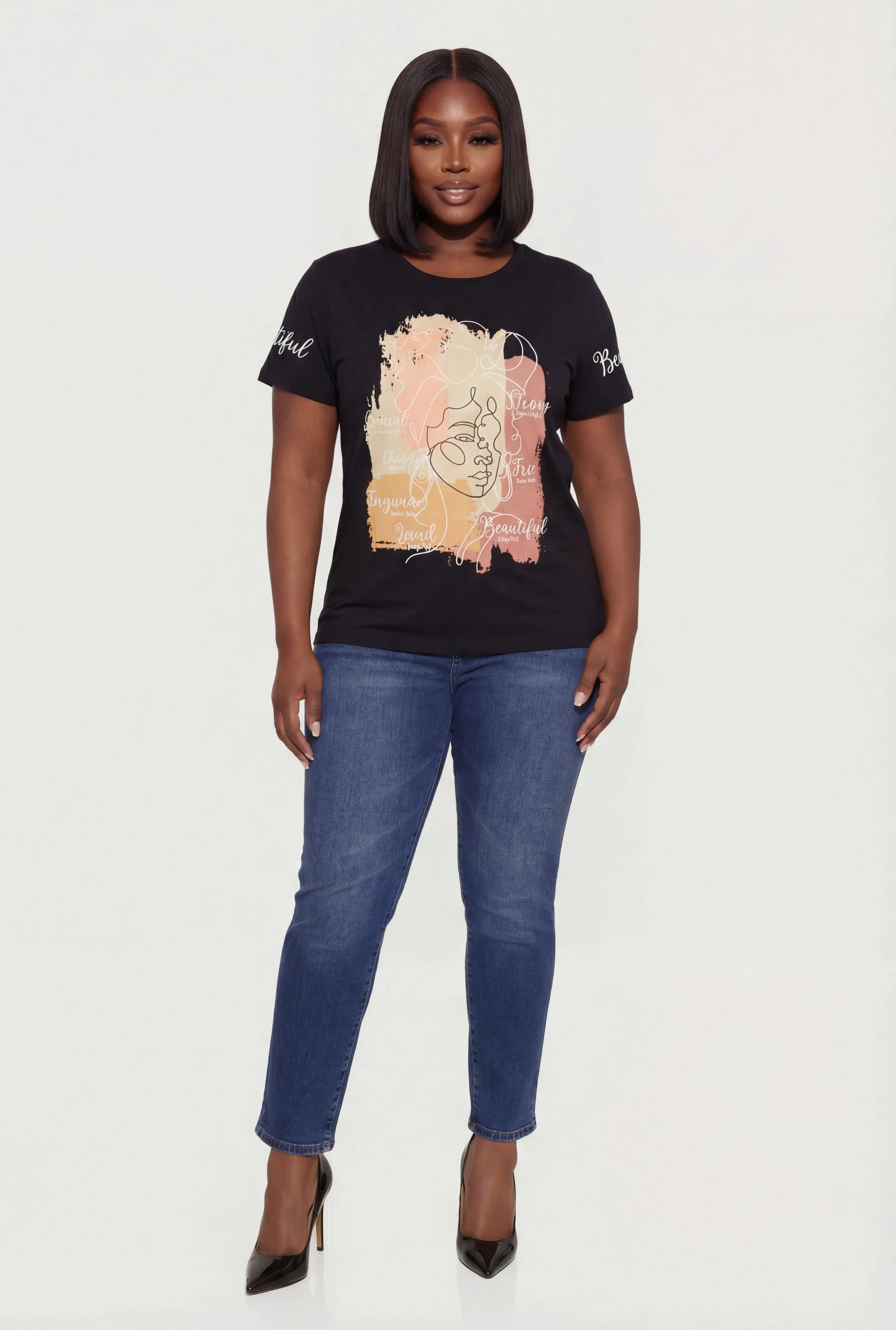 Plus Size Face Contour Graphic Tee sold by Rainbow