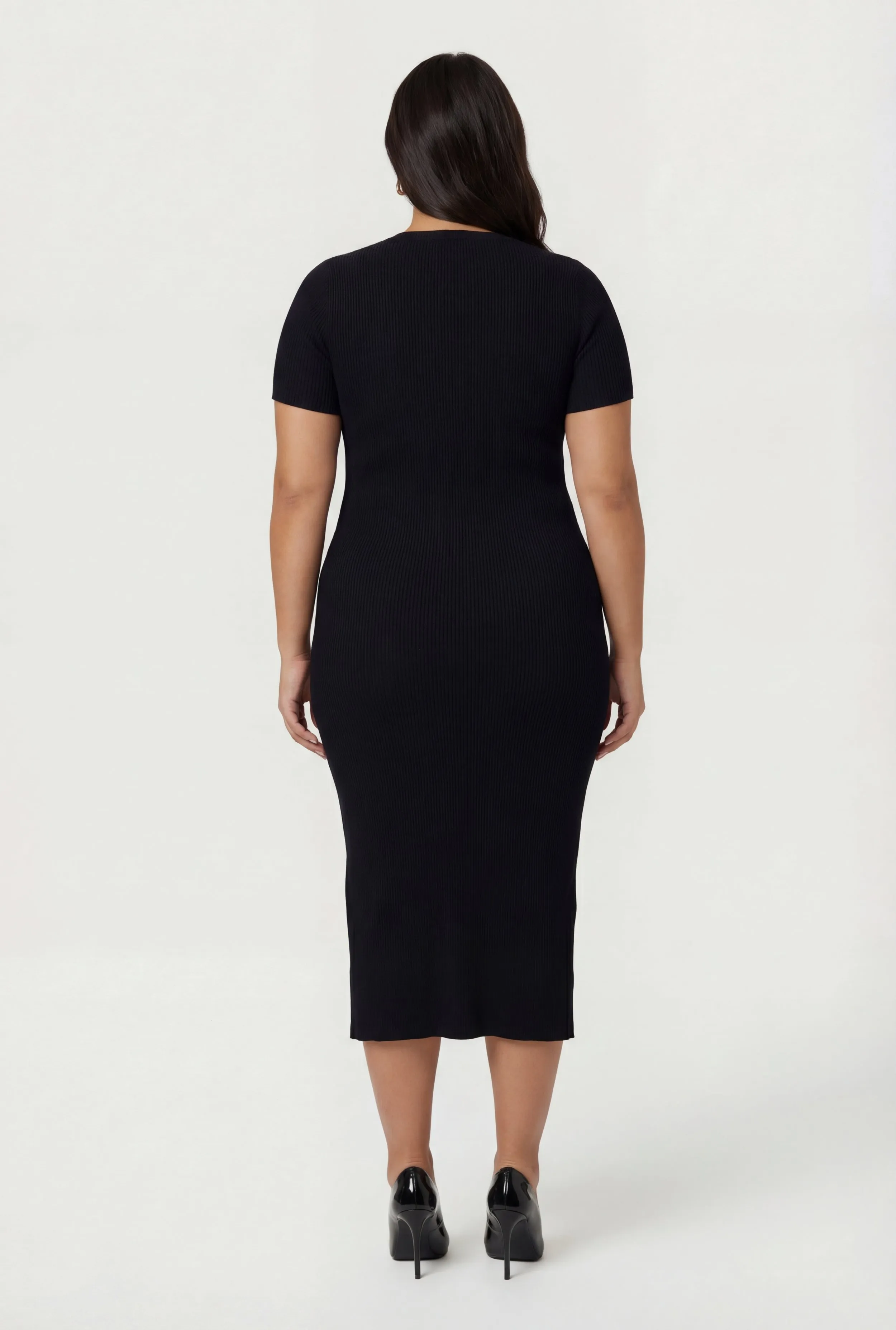 Plus Size Rib Knit Button Detail Side Slit Midi Dress sold by Rainbow product image thumbnail 3
