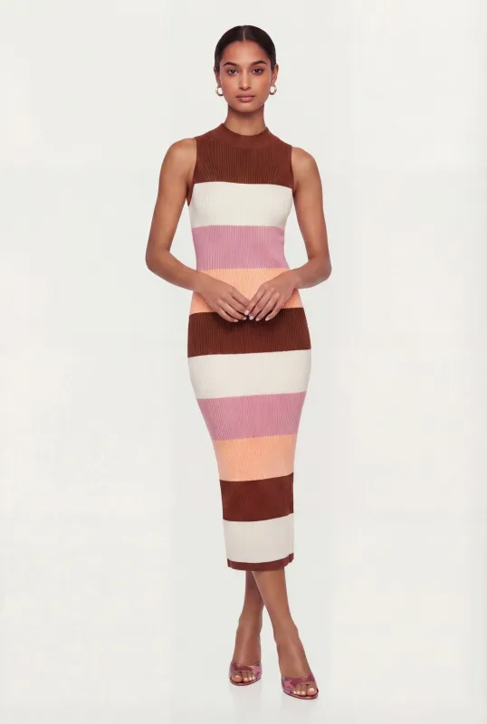 Color Block Rib Knit Mock Neck Sleeveless Midi Dress sold by Rainbow