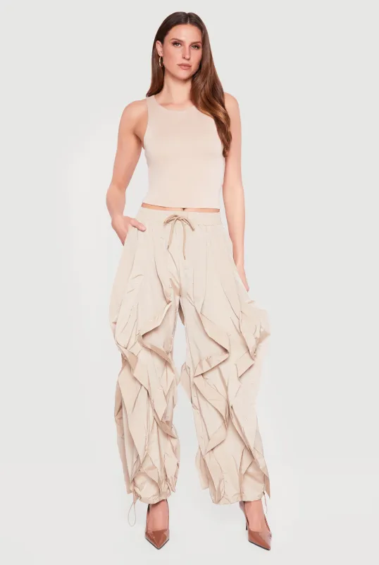 Drawstring Waist Ruffle Parachute Pants made by Daisy