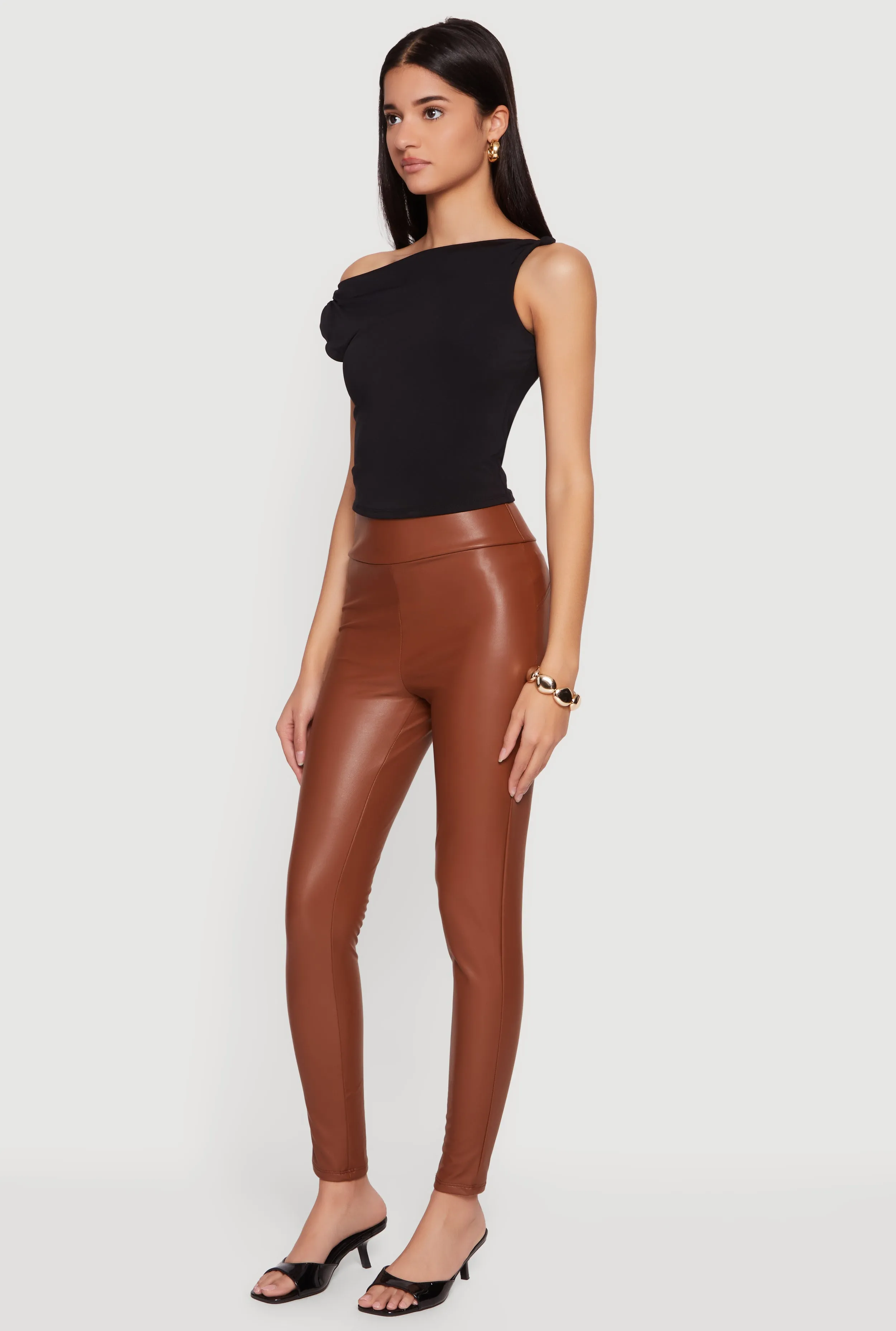 Faux Leather High Waisted Fleece Lined Leggings sold by Rainbow product image thumbnail 2