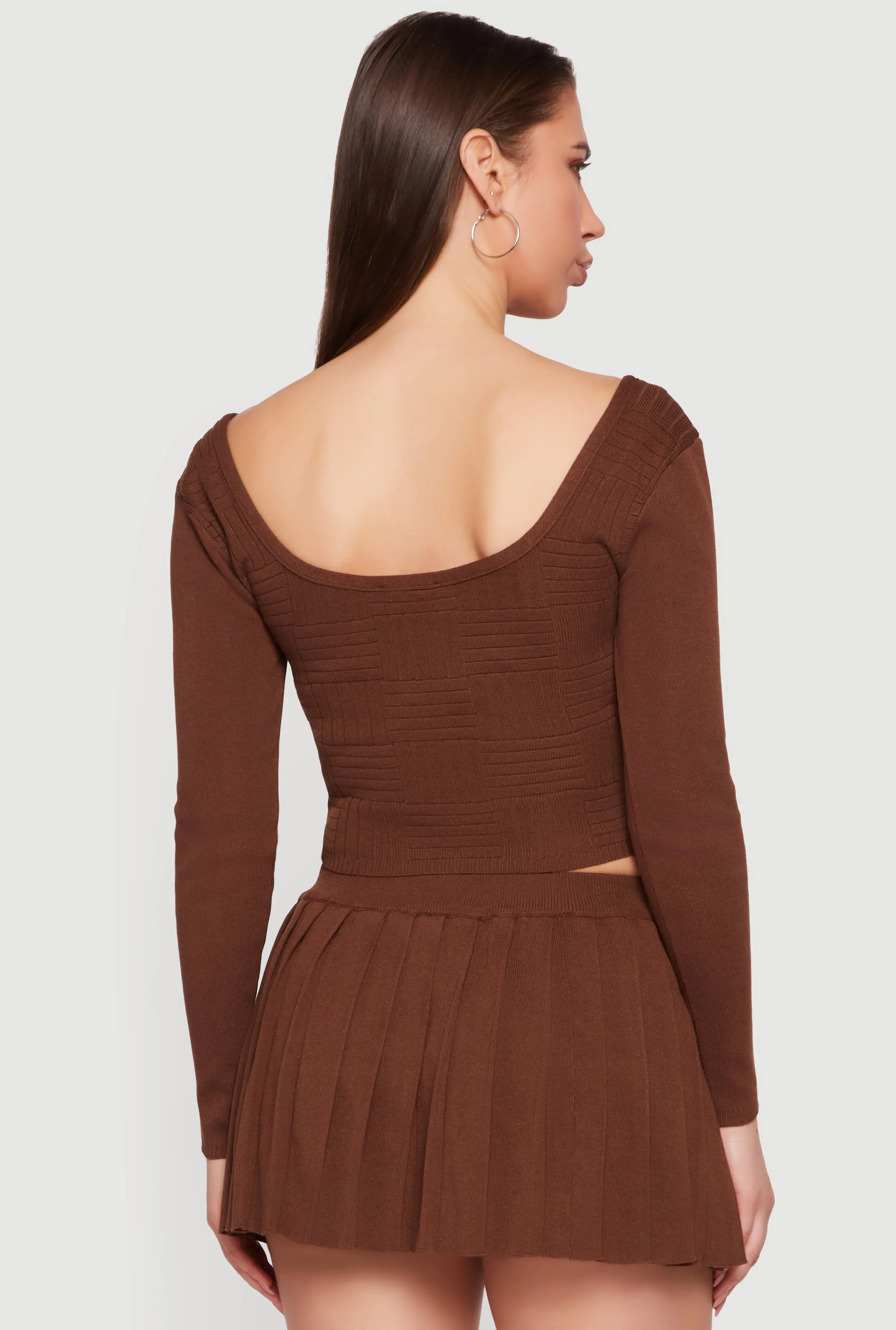 Long Sleeve Scoop Neck Lace Up Front Crop Top sold by Rainbow product image thumbnail 5