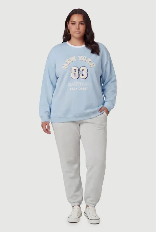 Plus Size New York 83 Nautical Embroidered Graphic Sweatshirt sold by Rainbow