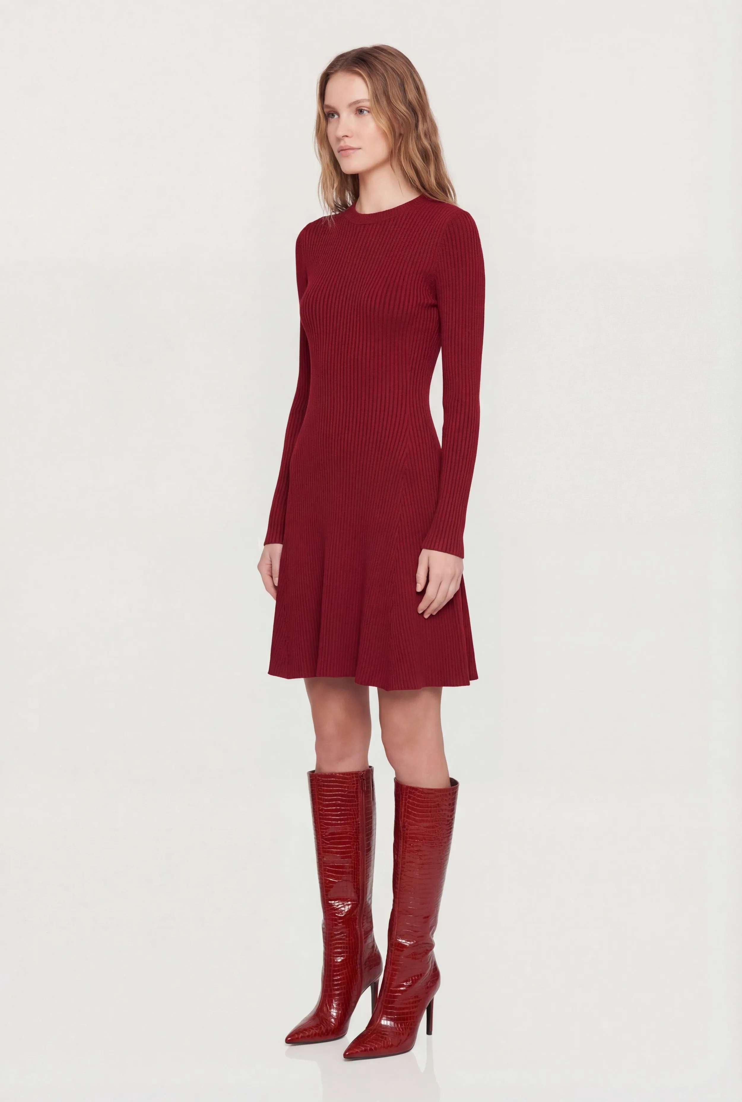 Rib Knit Long Sleeve Crew Neck Mini Sweater Dress sold by Rainbow product image thumbnail 2