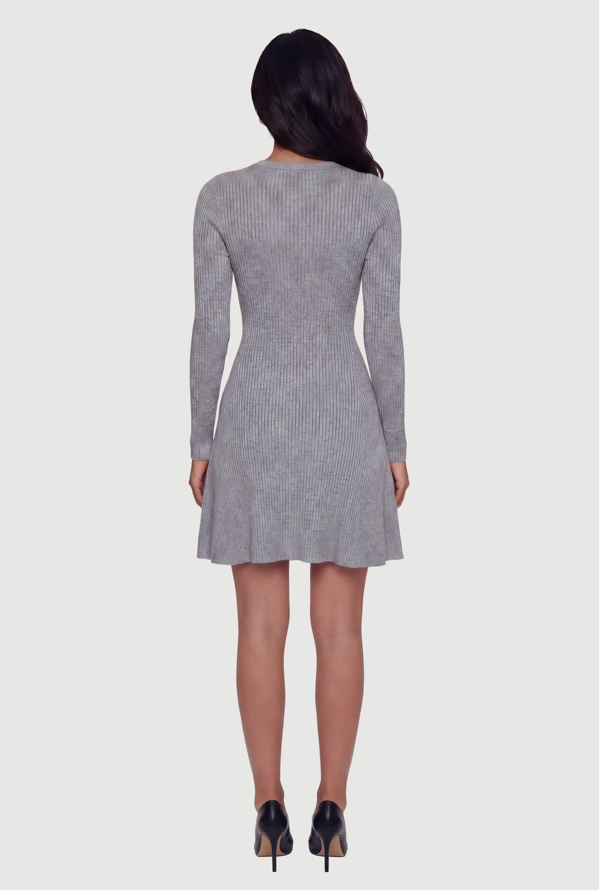Rib Knit Long Sleeve Crew Neck Mini Sweater Dress sold by Rainbow product image thumbnail 4