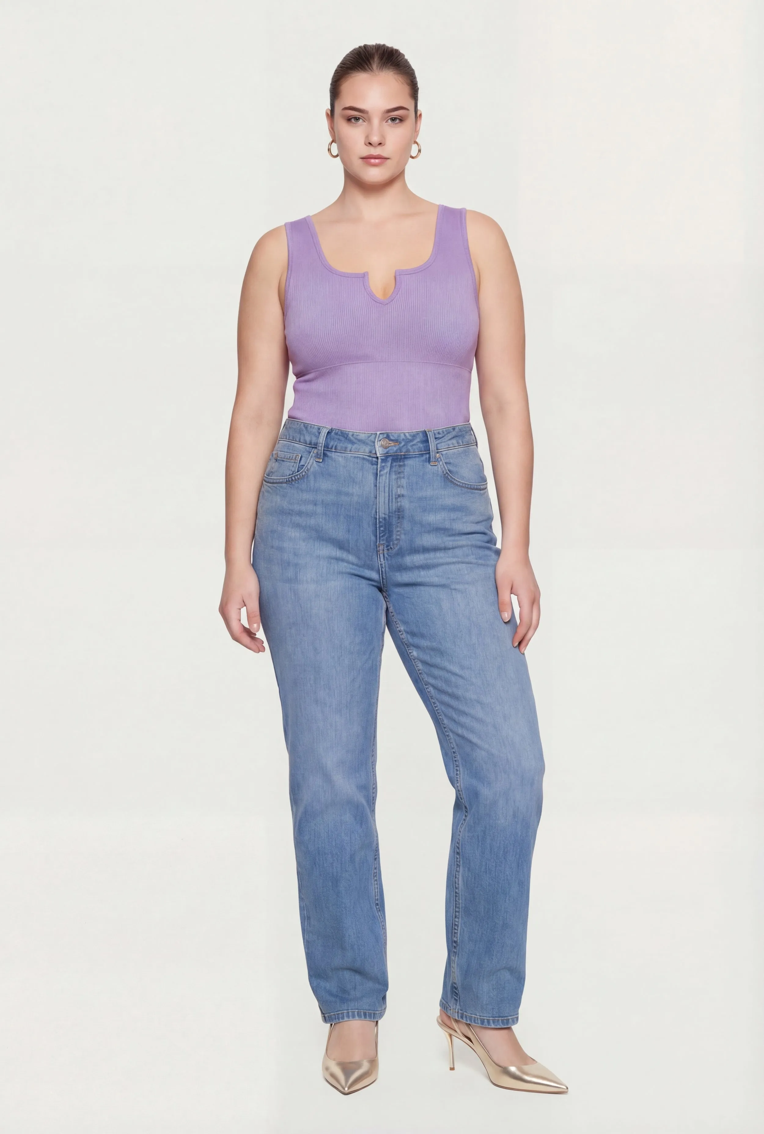 Plus Size Rib Knit Notch Neck Tank Top sold by Rainbow product image thumbnail 2