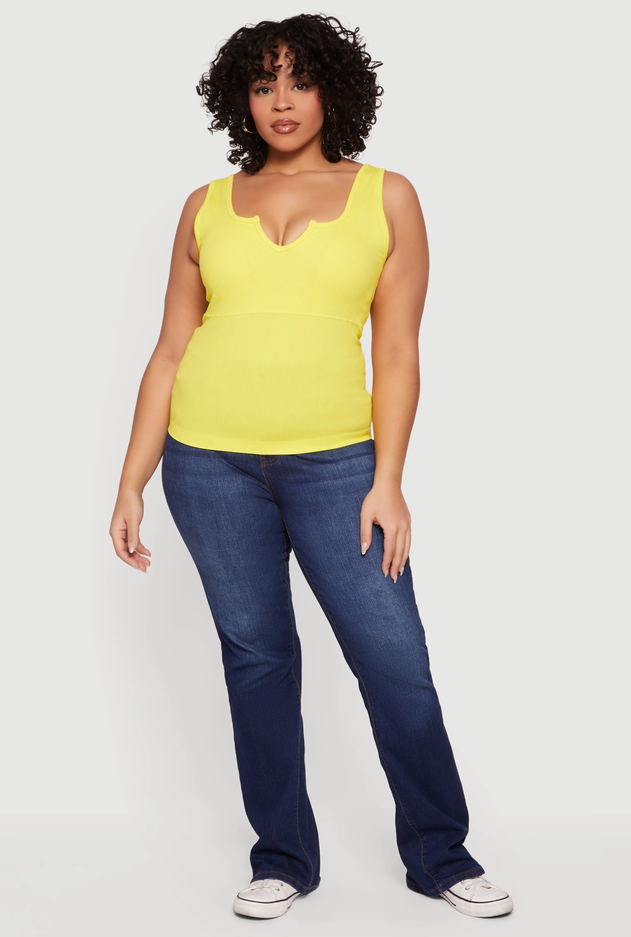 Plus Size Rib Knit Notch Neck Tank Top sold by Rainbow