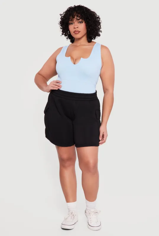 Plus Size Rib Knit Notch Neck Tank Top sold by Rainbow