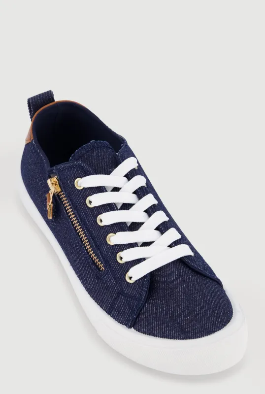 Zipper Detail Lace Up Low Top Sneakers sold by Rainbow