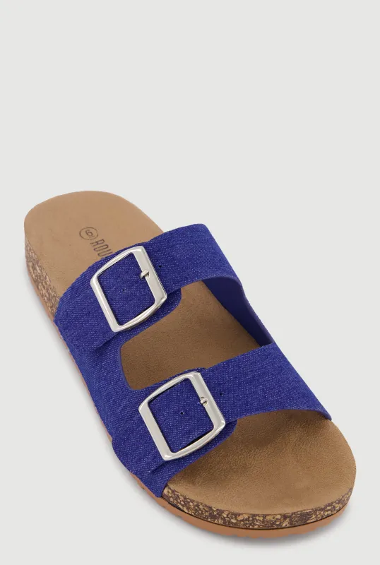 Double Buckle Band Footbed Sandals sold by Rainbow