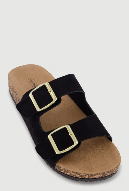 Double Buckle Band Footbed Sandals sold by Rainbow