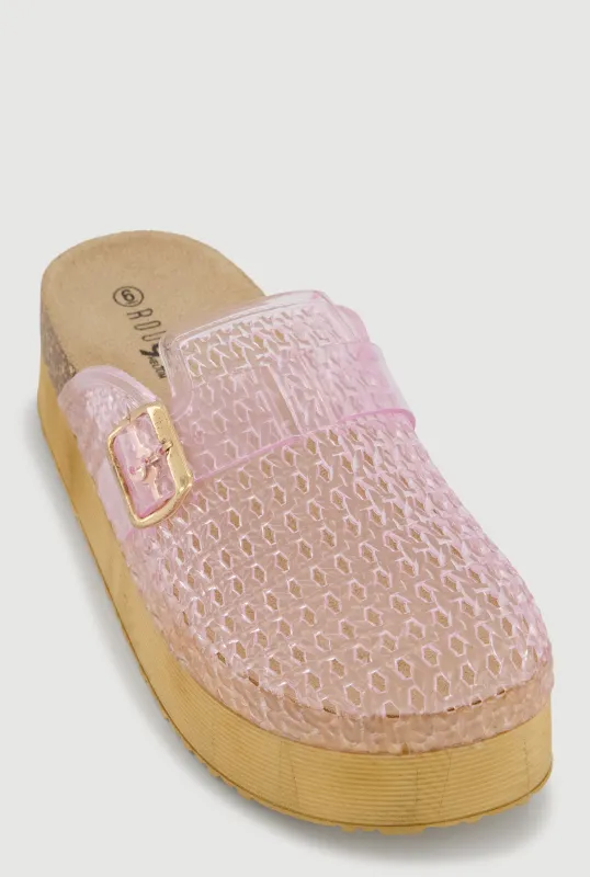 Jelly Buckle Detail Platform Footbed Clogs sold by Rainbow