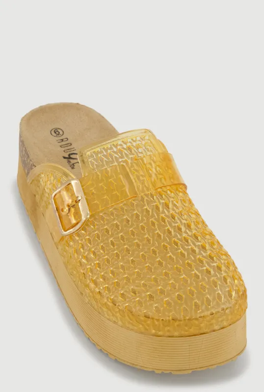 Jelly Buckle Detail Platform Footbed Clogs sold by Rainbow