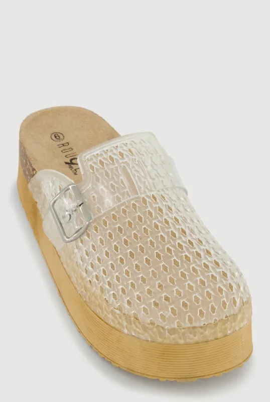 Jelly Buckle Detail Platform Footbed Clogs sold by Rainbow