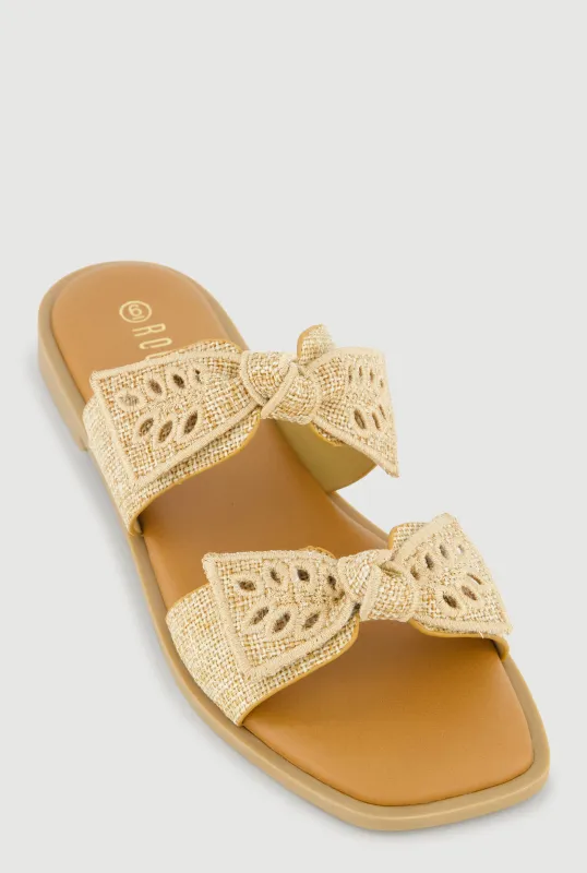 Double Eyelet Bow Band Slide Sandals sold by Rainbow