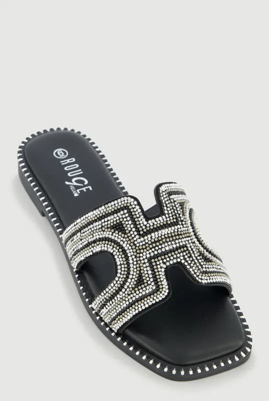 Rhinestone Beaded H Band Slide Sandals with Studded Trim sold by Rainbow