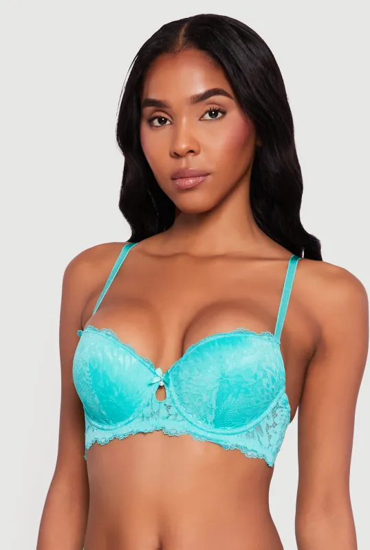Scalloped Floral Lace Keyhole Detail Plunge Bra sold by Rainbow